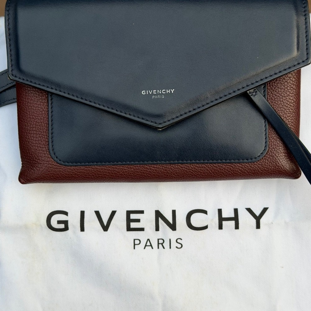 Givenchy Leather Envelope Crossbody Bag Minimalist Navy Burgundy Authentic COA